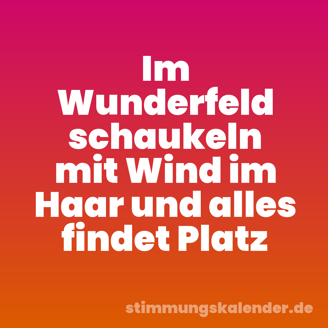 Im Wunderfeld schaukeln mit Wind im Haar und alles findet Platz