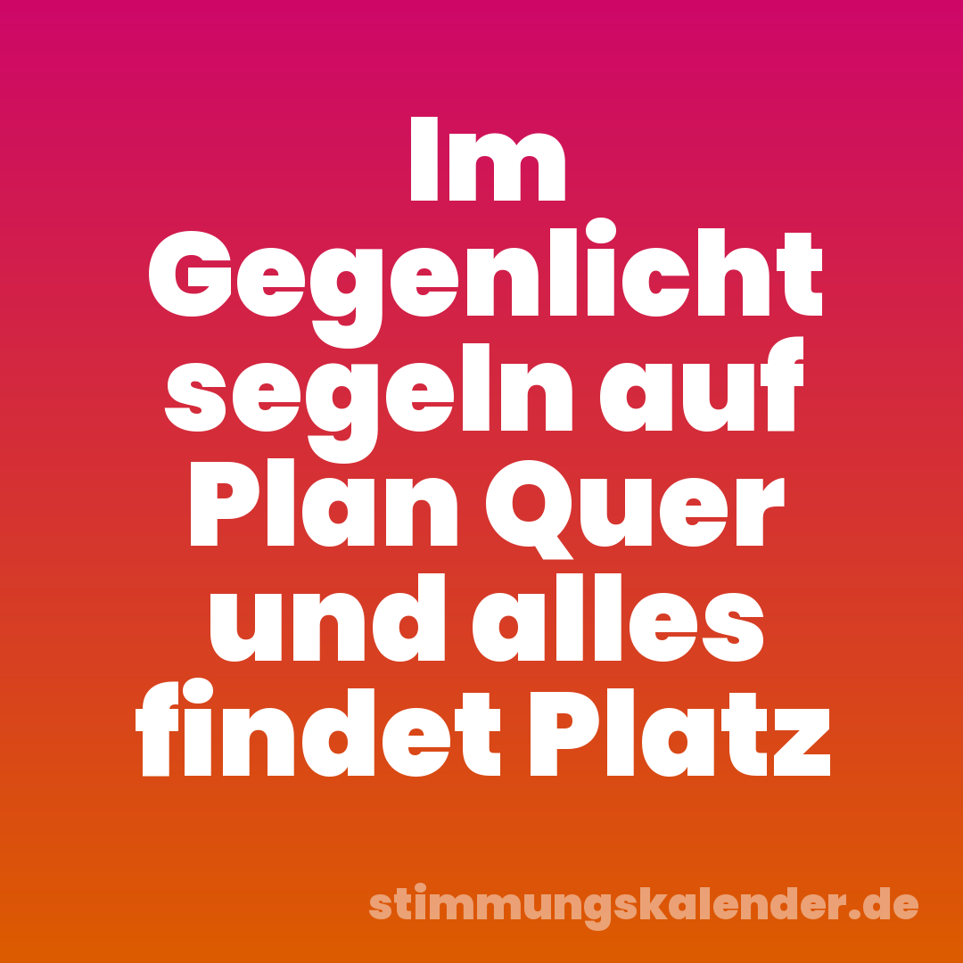Im Gegenlicht segeln auf Plan Quer und alles findet Platz