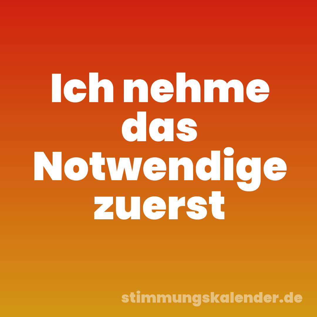 Ich nehme das Notwendige zuerst