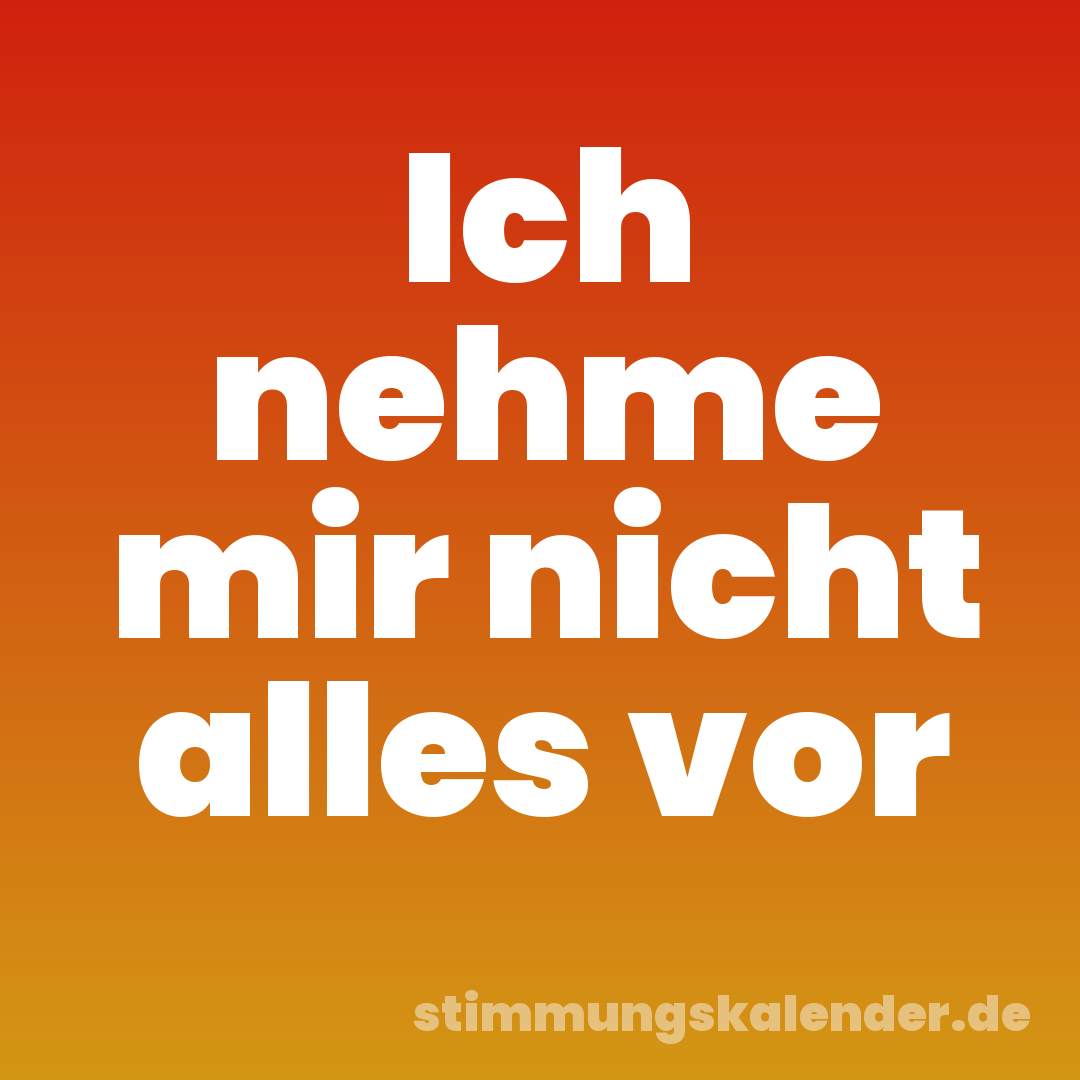 Ich nehme mir nicht alles vor