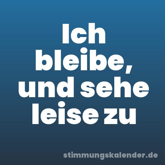 Ich bleibe, und sehe leise zu