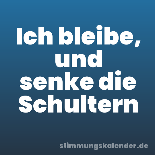 Ich bleibe, und senke die Schultern