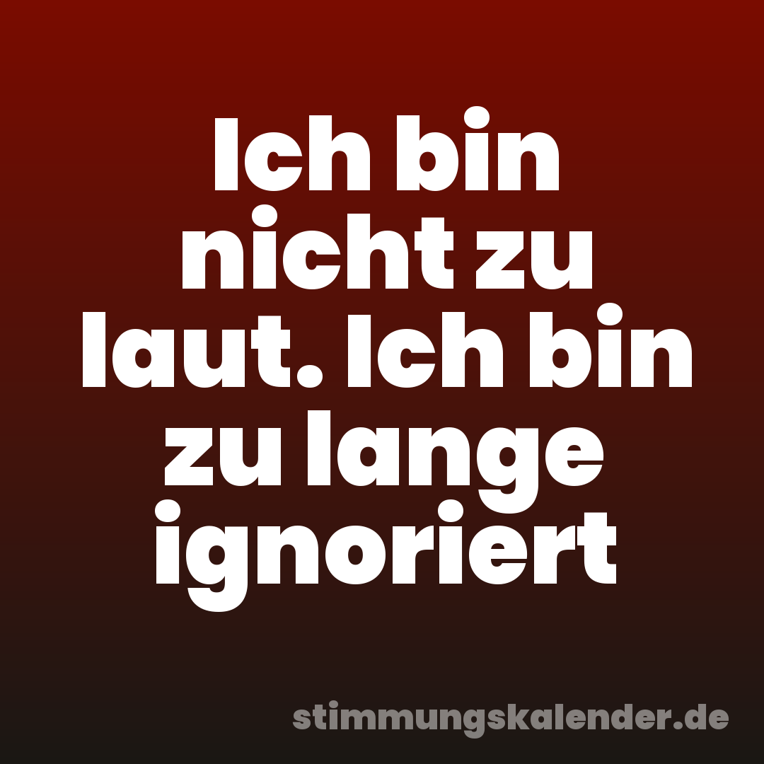Ich bin nicht zu laut. Ich bin zu lange ignoriert