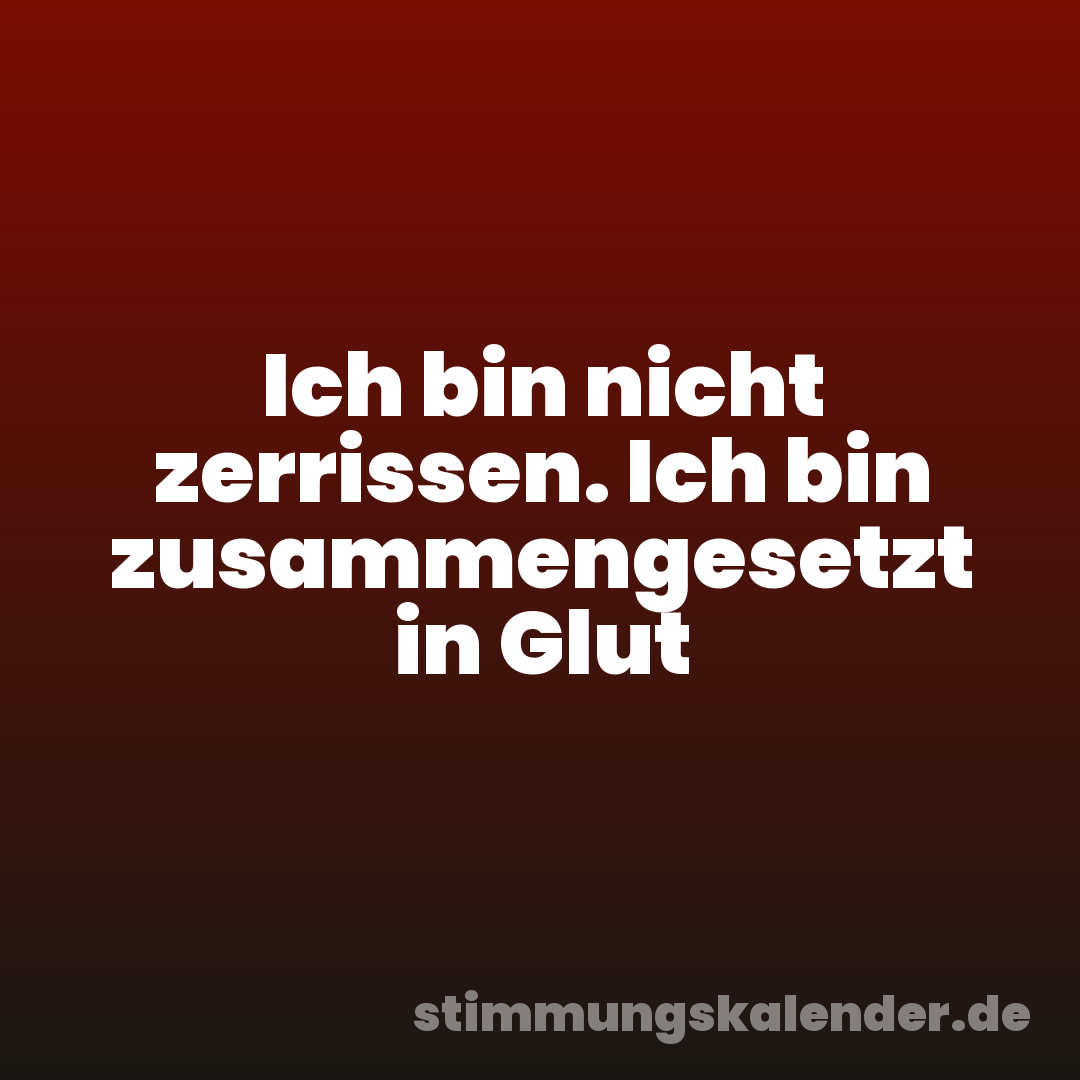 Ich bin nicht zerrissen. Ich bin zusammengesetzt in Glut