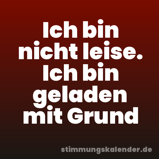 Ich bin nicht leise. Ich bin geladen mit Grund