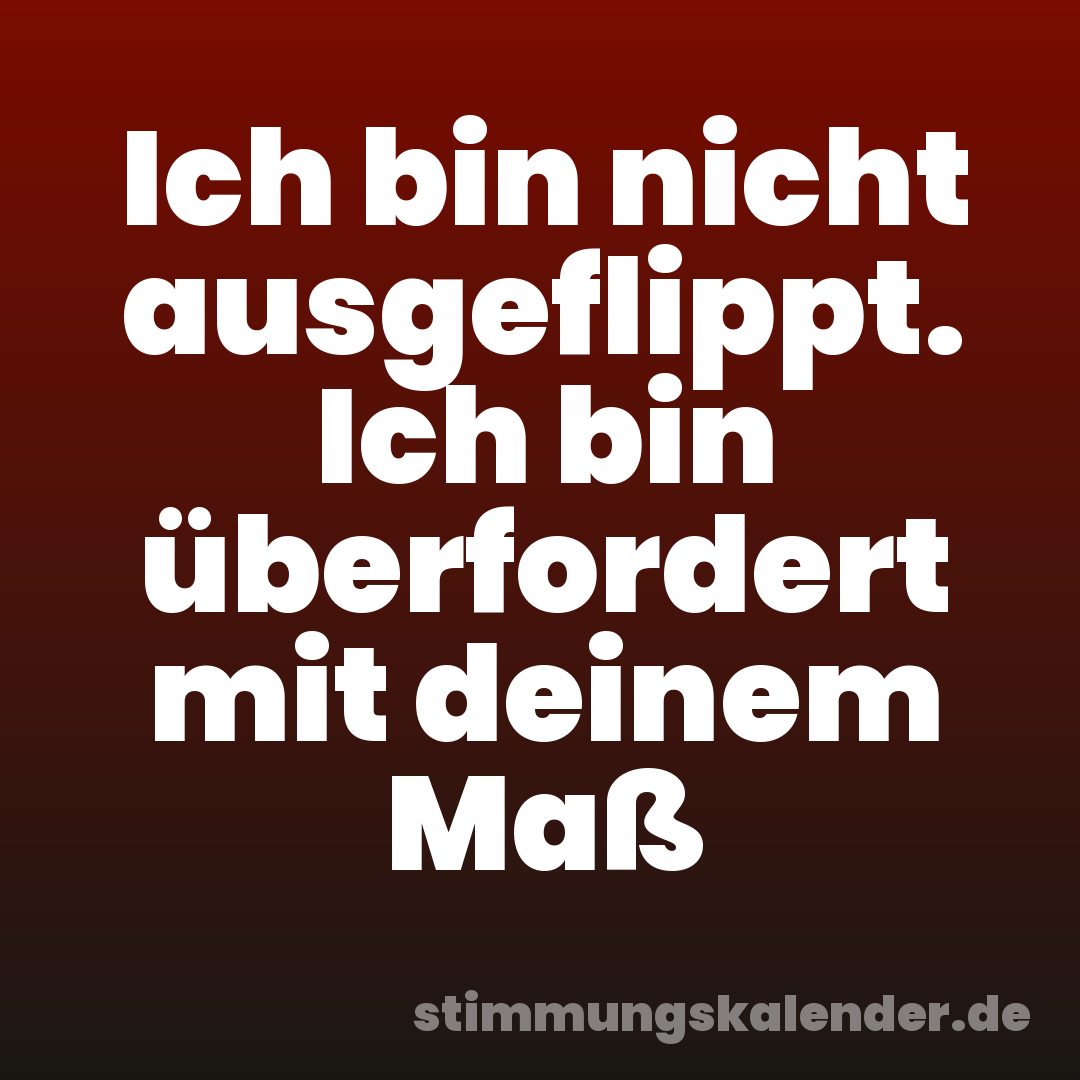 Ich bin nicht ausgeflippt. Ich bin überfordert mit deinem Maß