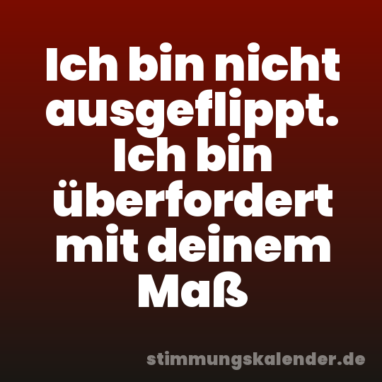 Ich bin nicht ausgeflippt. Ich bin überfordert mit deinem Maß