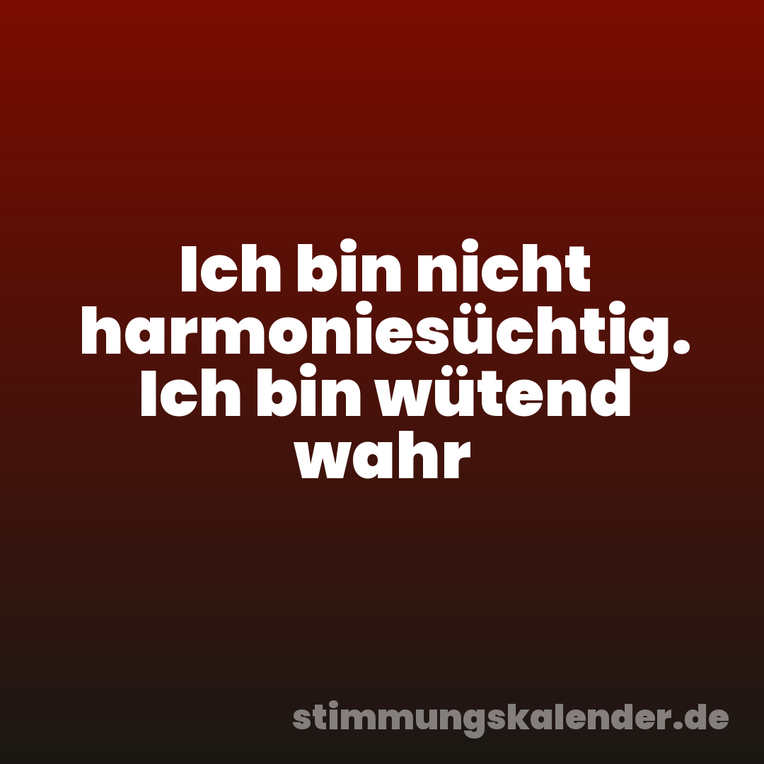 Ich bin nicht harmoniesüchtig. Ich bin wütend wahr