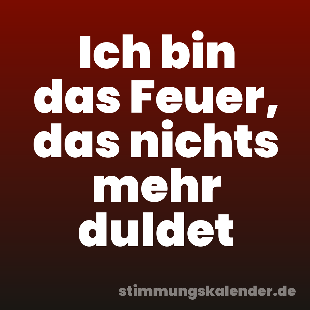 Ich bin das Feuer, das nichts mehr duldet