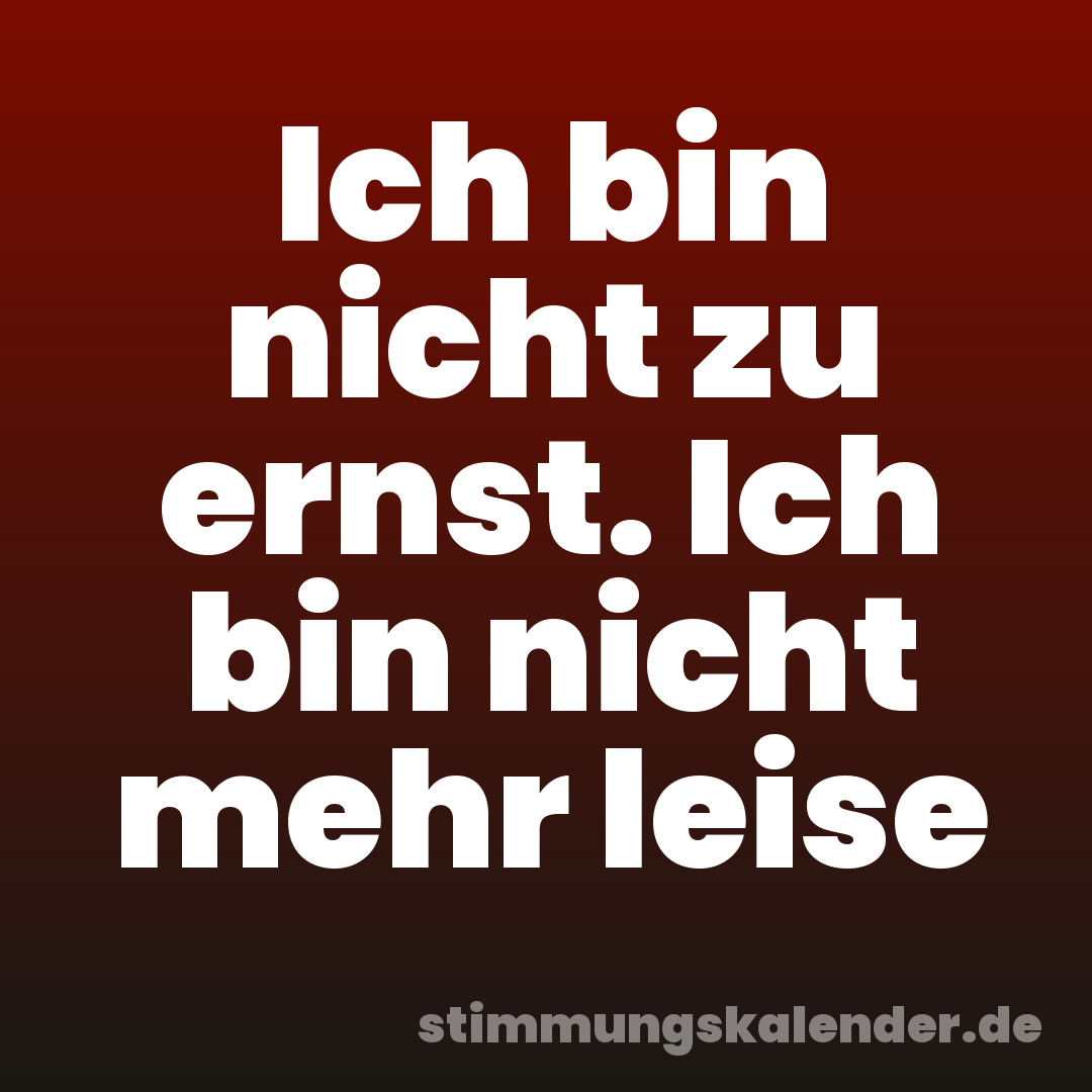 Ich bin nicht zu ernst. Ich bin nicht mehr leise