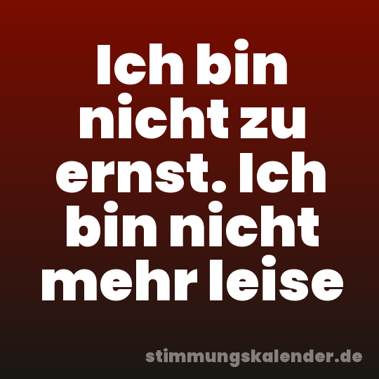 Ich bin nicht zu ernst. Ich bin nicht mehr leise