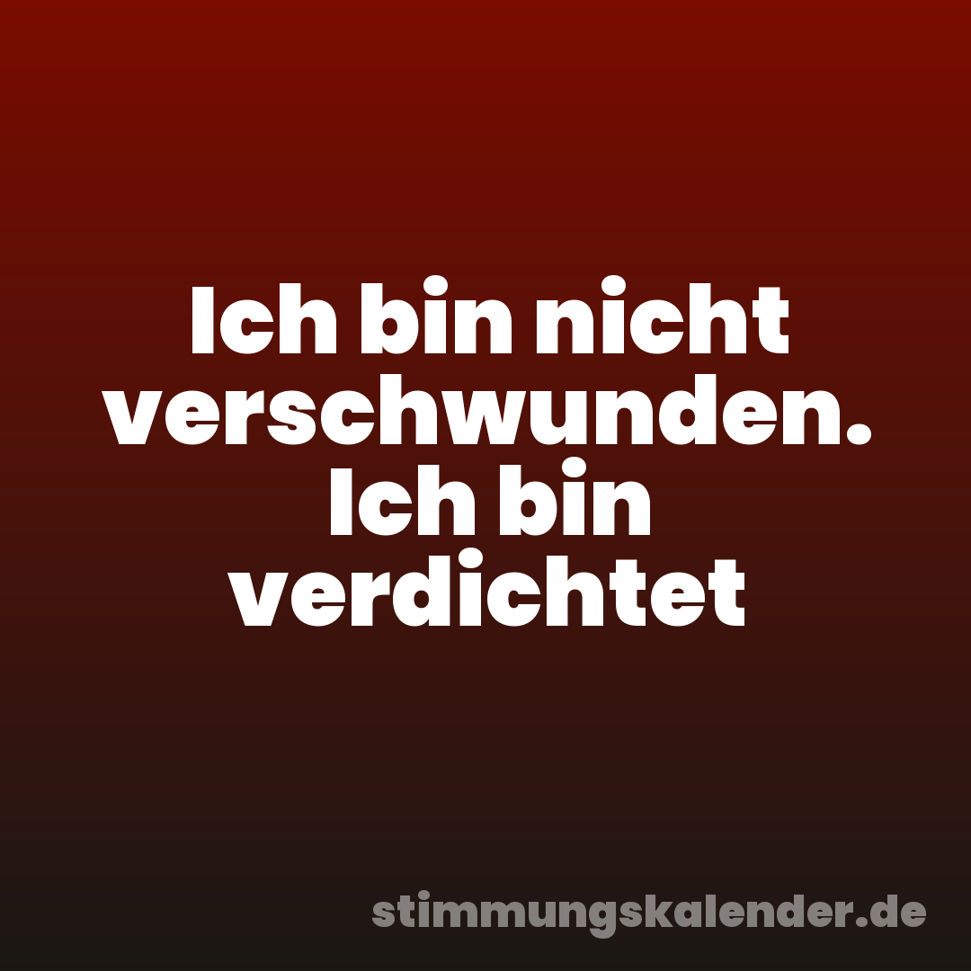Ich bin nicht verschwunden. Ich bin verdichtet