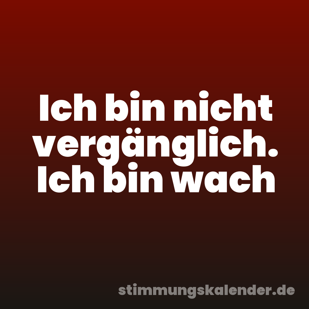 Ich bin nicht vergänglich. Ich bin wach