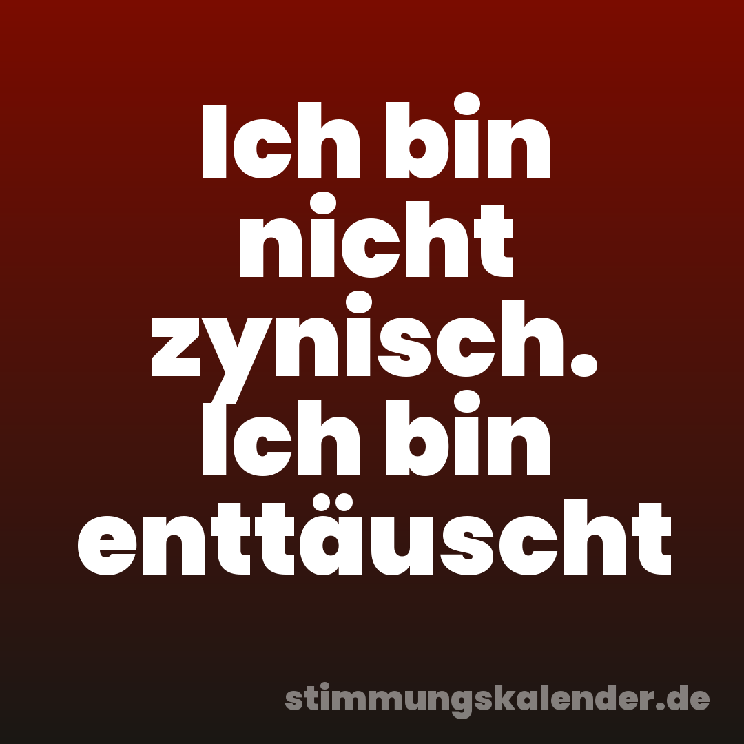 Ich bin nicht zynisch. Ich bin enttäuscht