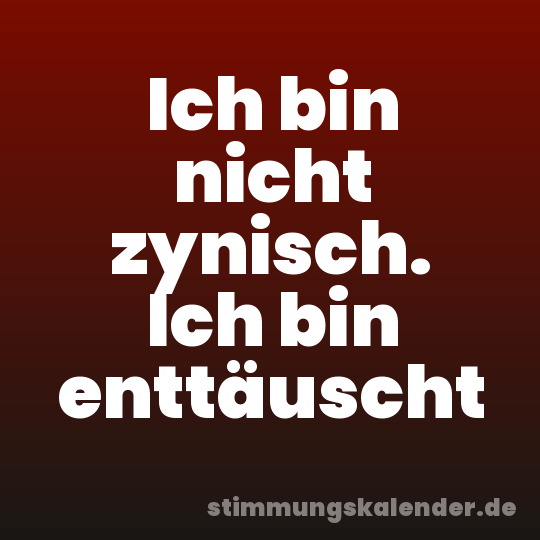 Ich bin nicht zynisch. Ich bin enttäuscht