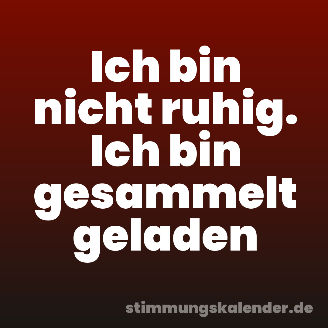 Ich bin nicht ruhig. Ich bin gesammelt geladen