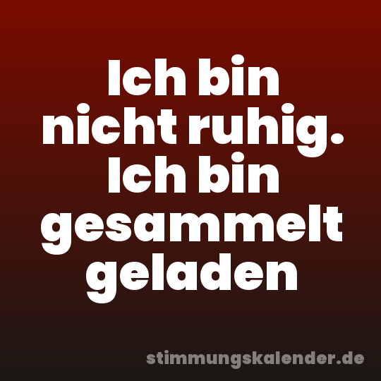 Ich bin nicht ruhig. Ich bin gesammelt geladen