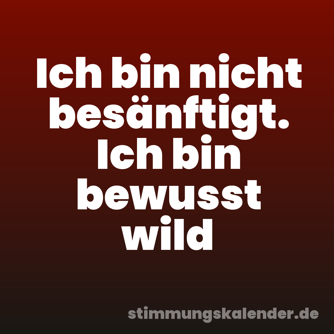 Ich bin nicht besänftigt. Ich bin bewusst wild