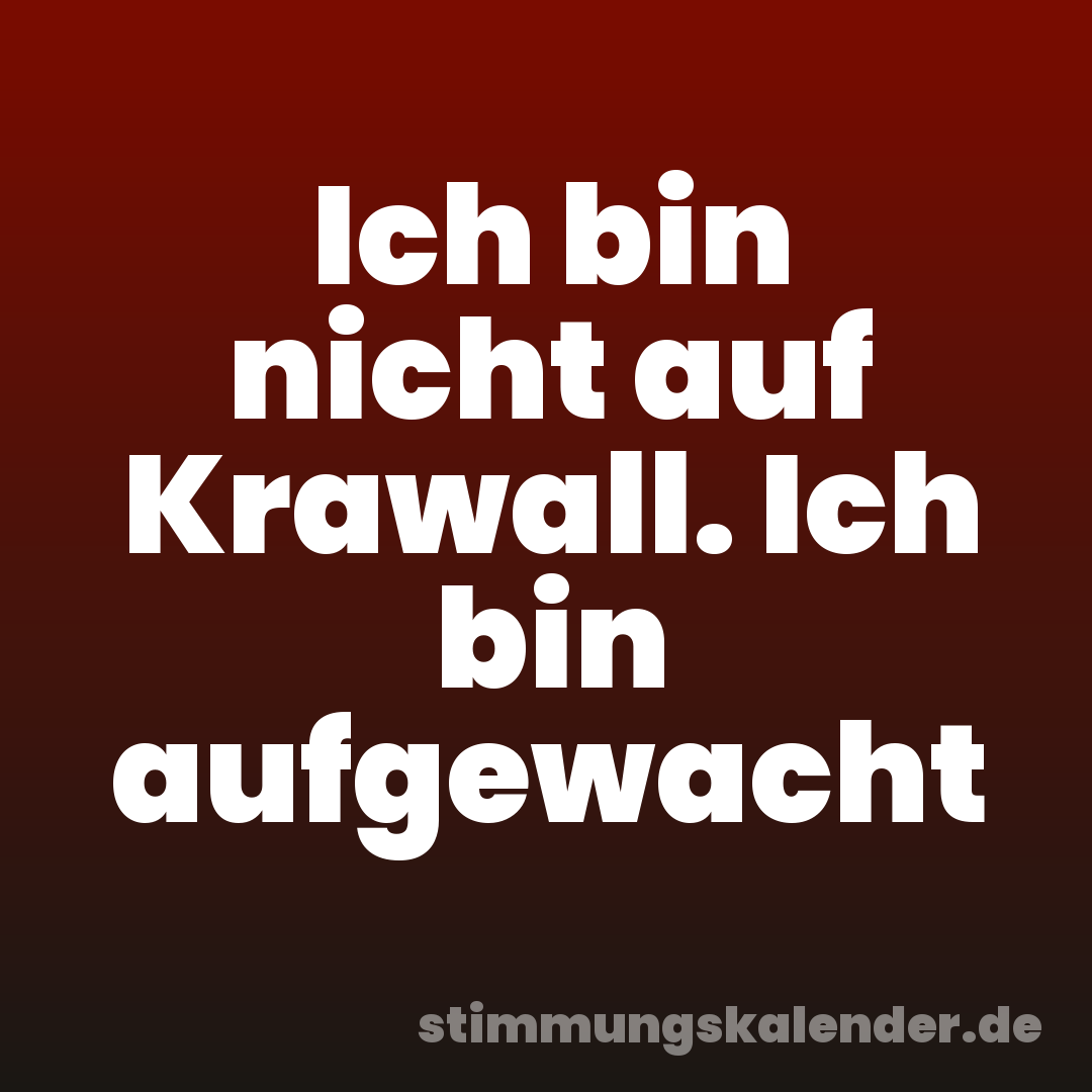 Ich bin nicht auf Krawall. Ich bin aufgewacht