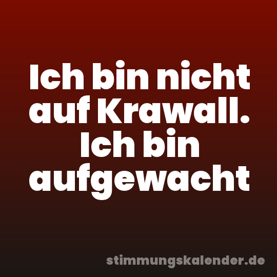 Ich bin nicht auf Krawall. Ich bin aufgewacht