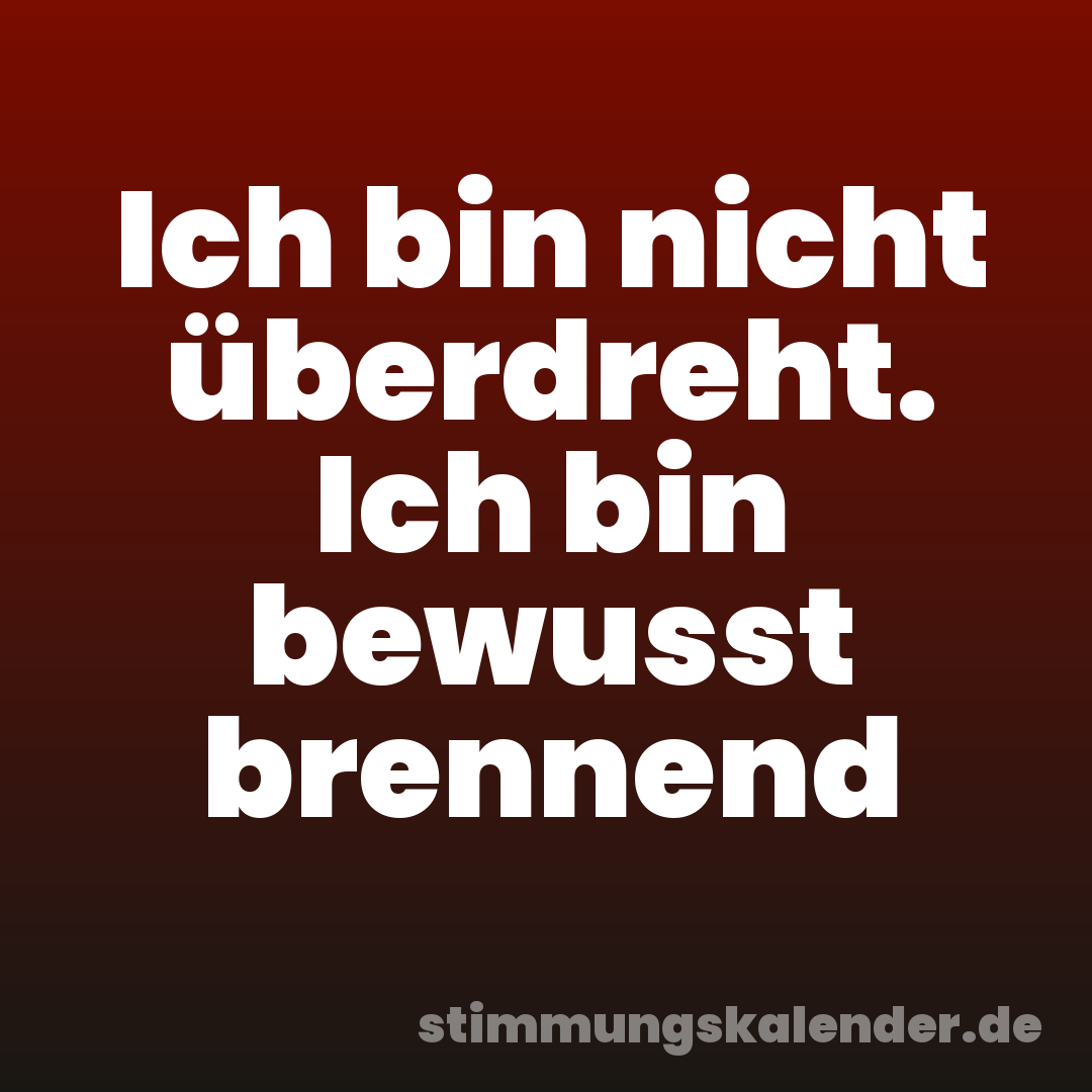 Ich bin nicht überdreht. Ich bin bewusst brennend