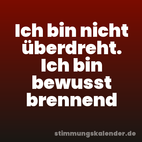 Ich bin nicht überdreht. Ich bin bewusst brennend