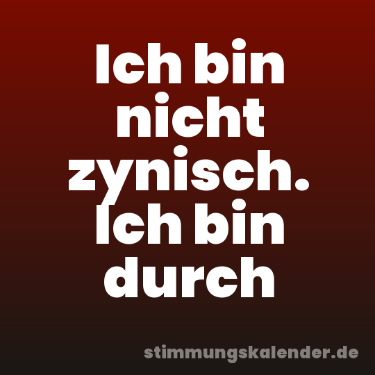 Ich bin nicht zynisch. Ich bin durch
