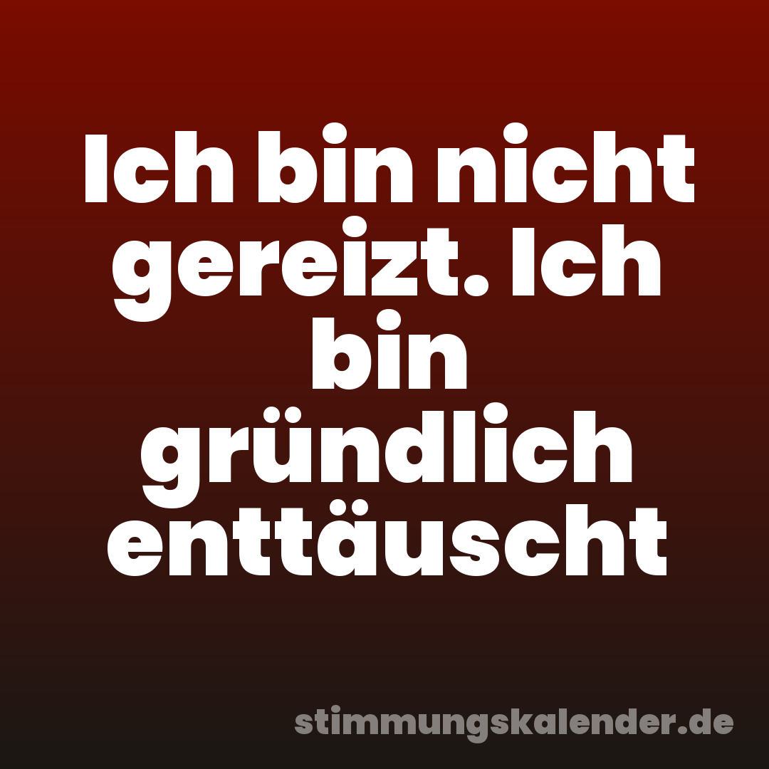 Ich bin nicht gereizt. Ich bin gründlich enttäuscht