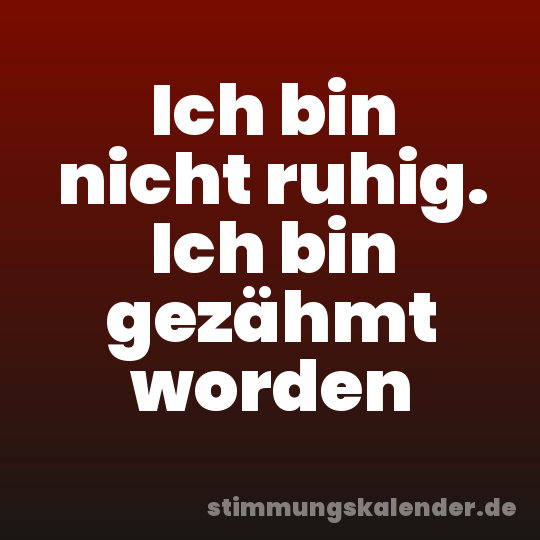 Ich bin nicht ruhig. Ich bin gezähmt worden