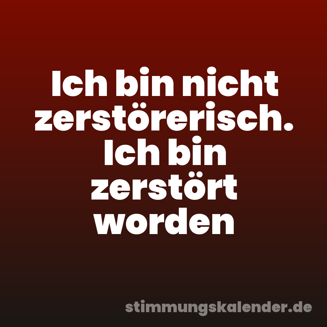 Ich bin nicht zerstörerisch. Ich bin zerstört worden