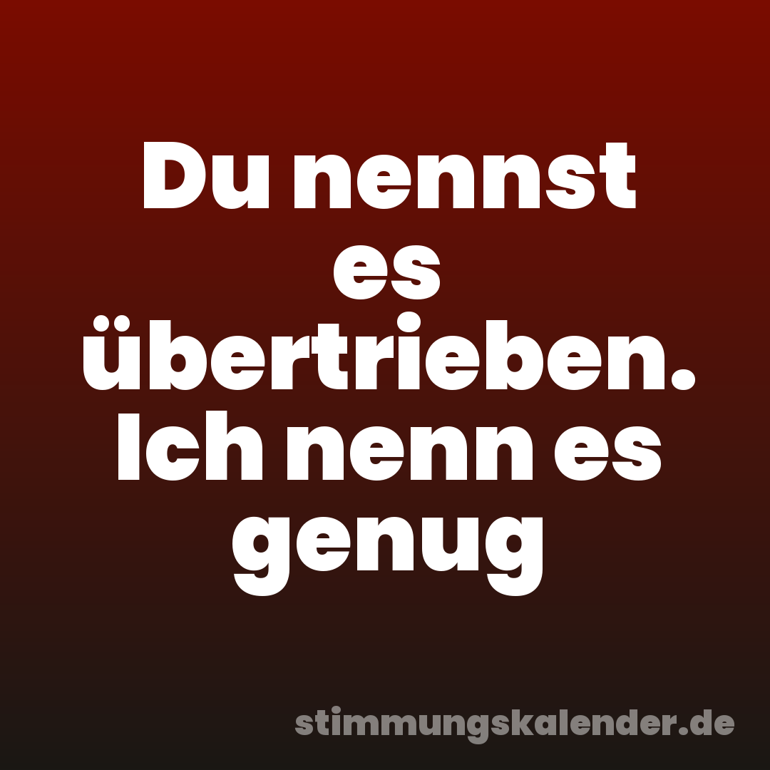 Du nennst es übertrieben. Ich nenn es genug